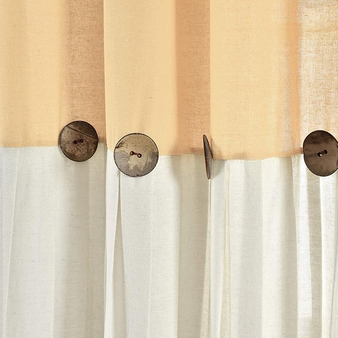 Lush Decor Linen Button Window Curtain Panel, Single, 40" W x 108" L, Yellow & White- Country Curtains - Rustic Decor - Color Block - Modern Farmhouse Curtains