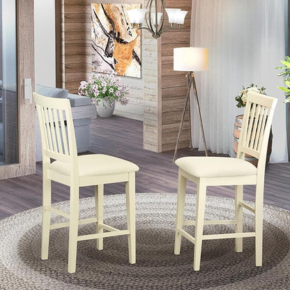 East West Furniture VNS-WHI-C Vernon Counter Height Stool - Linen Fabric Pub Height Wooden Chairs, Set of 2, Buttermilk Finish
