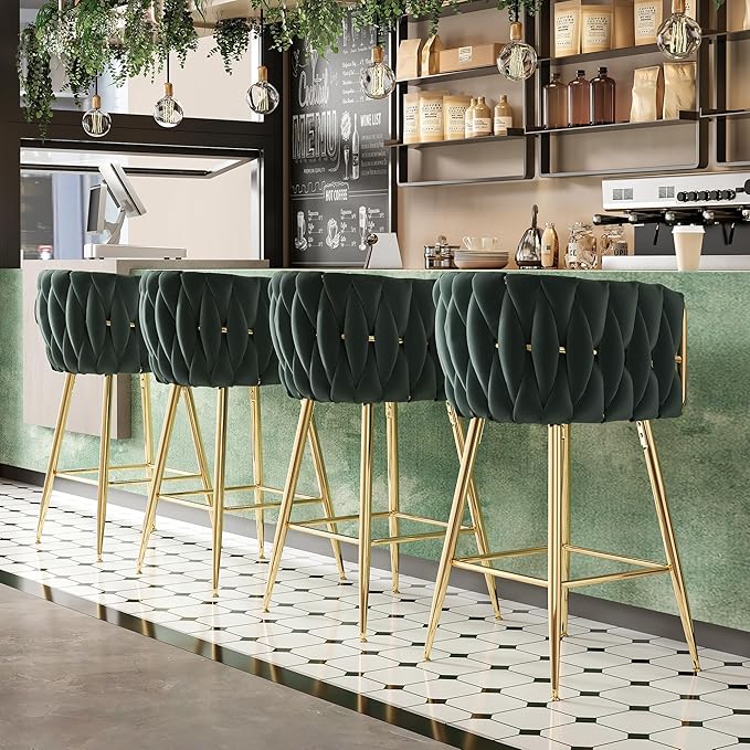 Counter Height Bar Stools Set of 2, 26 Inch Kitchen Island Stools with Backs Metal Legs