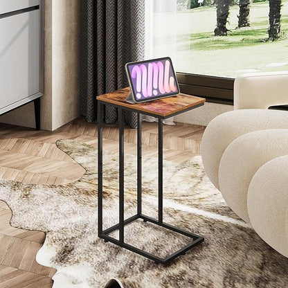 WLIVE Brown Side Tables Living Room, C Shaped End Table for Couch, Sofa and Bed, Large Desktop C Table for Bedroom, Home Office, Small Spaces, Rustic Brown