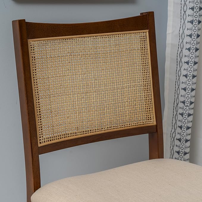 Powell Kasi Brown and Natural Rattan Cane Fully Assembled Foldable Wooden Dining Side Chair