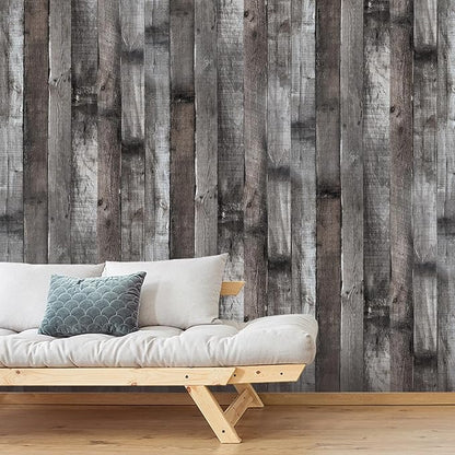 Yun-aeon Natural Wood-Dark Grey Wood Contact Paper Peel and Stick Wallpaper 17.3"x 120"Self Adhesive Removable Vintage Faux Wood Wall Paper Plank Shelf Home Decoration Kitchen Counter Cover Use