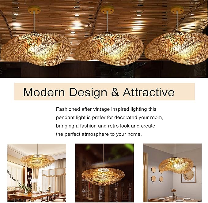 GCQ Bamboo Lantern Pendant Lamp, Retro Japanese Style E27 Chandelier Hanging Light Ceiling Lighting Fixture for Living Room Bedroom Restaurant Cafe Teahouse Bar Dining Room Club