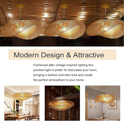 GCQ Bamboo Lantern Pendant Lamp, Retro Japanese Style E27 Chandelier Hanging Light Ceiling Lighting Fixture for Living Room Bedroom Restaurant Cafe Teahouse Bar Dining Room Club