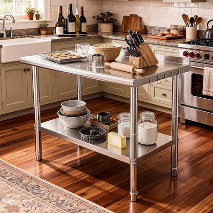 DWVO 60x24in Stainless Steel Table, NSF Metal Prep Worktable with Backsplash for Kitchen Restaurant Hotel Garage Warehouse Home