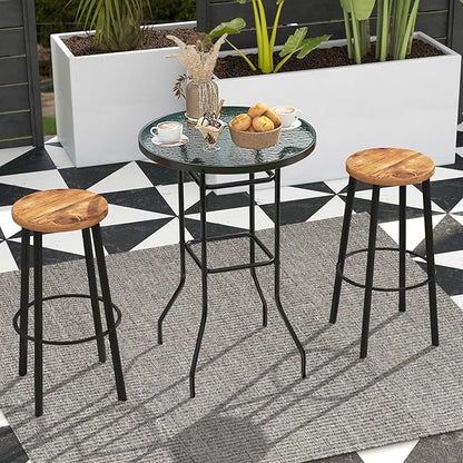 Giantex Patio Bar Table, 38" Height High Top Bistro Table, 27" Round Tempered Glass Tabletop, Heavy-Duty Metal Frame, Outdoor Table for Bistro Porch Garden Balcony