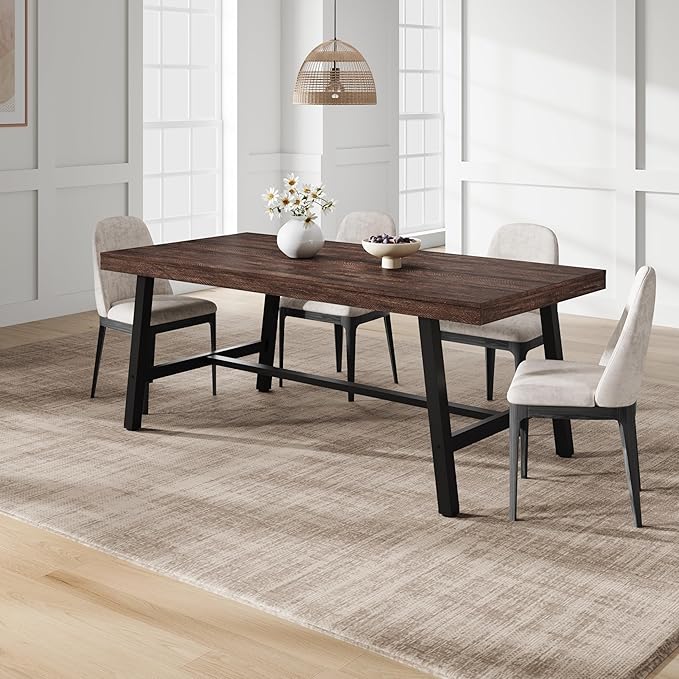 GarveeHome Industrial Dining Table for 6-8 People, 70.87" Long Kitchen Table with Sturdy Metal Frame, Rectangular Counter for Dinner, Kitchen, Dining Room (Rustic Birch, 71" Non-extendable)