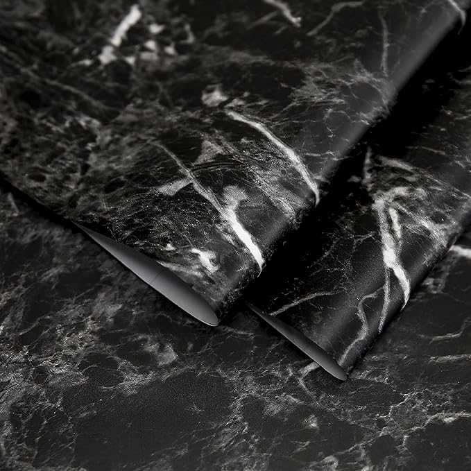 Abyssaly Black Marble Paper 24" x 118" Granite Wallpaper Peel and Stick Countertop Paper Self Adhesive Thickening for Kitchen Bathroom and Furniture