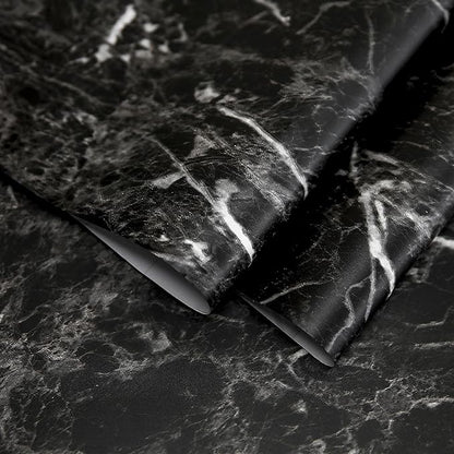 Abyssaly Black Marble Paper 24" x 118" Granite Wallpaper Peel and Stick Countertop Paper Self Adhesive Thickening for Kitchen Bathroom and Furniture