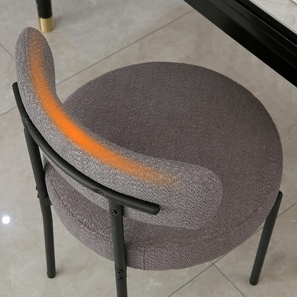 DYHOME Dark Grey Dining Chairs Set of 2, Mid-Century Modern Dining Chairs, Kitchen Dining Room Chairs, Curved Backrest Round Upholstered Boucle Sherpa Dining Chair with Black Metal Legs