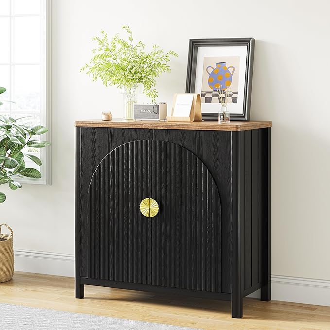 Sideboard Cabinet with Storage - 63” Large Kitchen Buffet Table, Adjustable Shelf & 4 Fluted Doors Farmhouse Coffee Bar for Living Room Dining Room Entryway, Wood