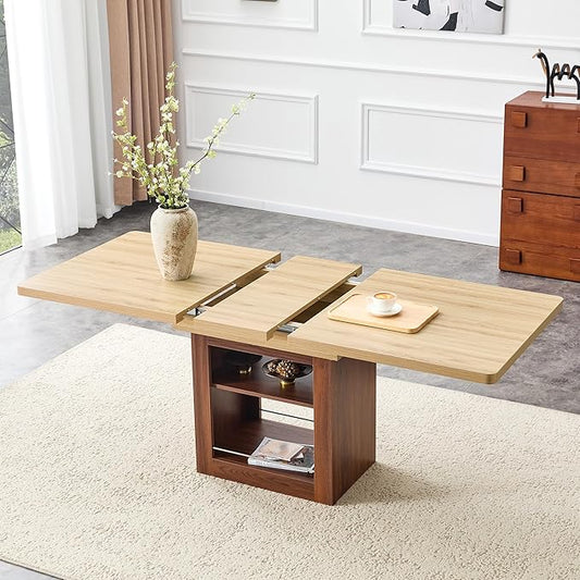 Extendable Dining Table with Storage Shelf, 59" to 71" Expandable Kitchen Table for 4-6, Modern Dining Room Table for Apartment & Small Spaces, Multipurpose Kitchen Island Style Dining Table
