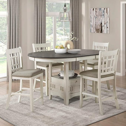 Lexicon Dante Oval Counter Height Table for 4, Expandable Wood Dining Table with Exension Leaf, Built-in Storage Base, Easy Assembly, Rosy Brown/Antique White