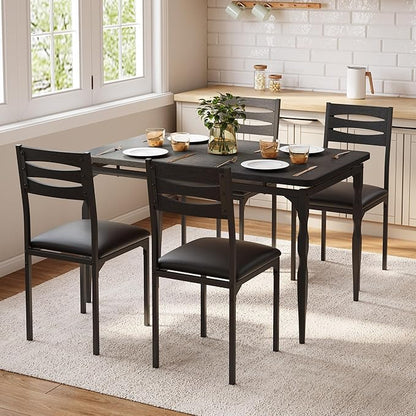 GarveeHome 5 Piece Dining Table Set, Industrial Style Dining Table and Chairs Set for 4, Kitchen Table Set for Dining Room Kitchen Apartment, Black
