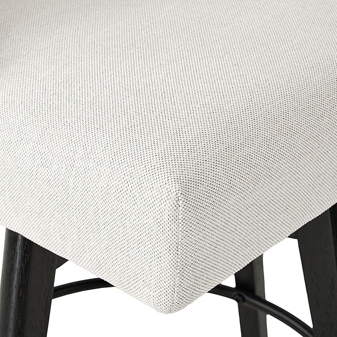Counter Height Bar Stools Set of 3, Swivel Barstools with Backs and Wood Legs, Linen Fabric Upholstered Counter Stools for Kitchend Island, Mid-Century Modern 26" Seat Height Bar Chairs, Cream
