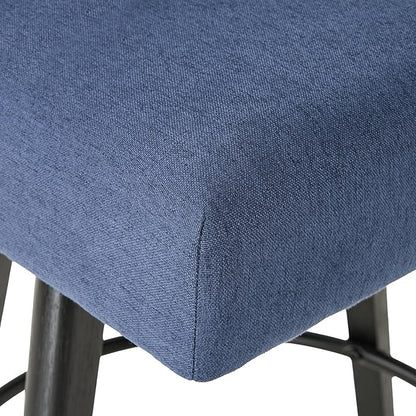 Counter Height Bar Stools Set of 3, Swivel Barstools with Backs and Wood Legs, Linen Fabric Upholstered Counter Stools for Kitchend Island, Mid-Century Modern 26" Seat Height Bar Chairs, Blue