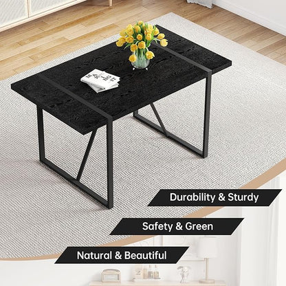 55" Extendable Island Table, Rustic Dining Table with Metal Frame, Mid Century Dining Table for Kitchen Dining Living Room, Black