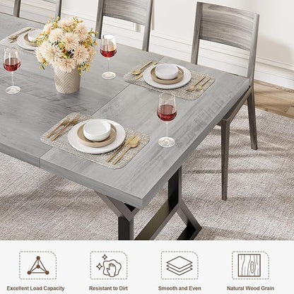 GarveeHome 70.9 in Large Dining Room Table for 6, Rectangular Kitchen Table with Heavy Duty Metal Legs, Farmhouse Wooden Dining Table for Big Family (Grey)