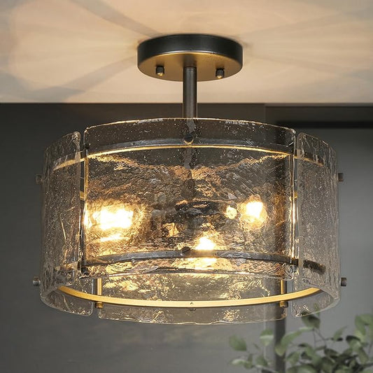 KSANA Semi Flush Mount Ceiling Light, 3 Light Rust Close to Ceiling Lights with Textured Glass Farmhouse Ceiling Light Fixtures for Foyer Entryway Bedroom Kitchen