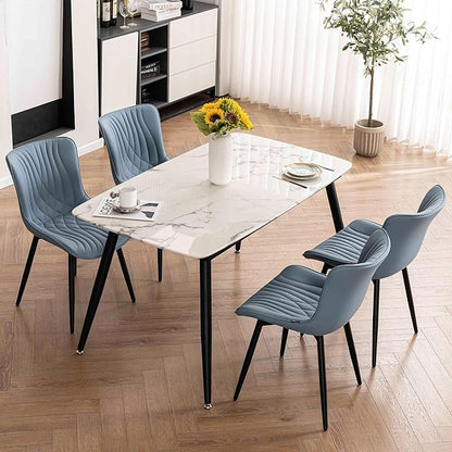 Kidol & Shellder Dining Chairs Set of 2, Mid Century Modern Kitchen Chairs with Black Metel Legs, PU Leather Upholstered Side Chair for Dining Room, Living Room, Lounge, Restaurant, Blue