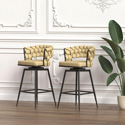 LUMISOL Bar Stool Set of 2, Golden Legs Bar Stools No Adjustable Kitchen Island Chairs Upholstered Bar Chair Counter Stool Arm Chairs with Back Footrest, Light Brown