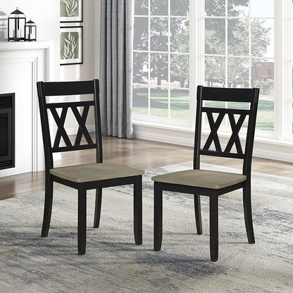 Lexicon Farmhouse Wood Dining Chair, Set of 2, Double Cross Back, Rustic Armless Chairs, Kitchen and Dining Room Furniture, Two-Tone Finish (Greywash and Antique Black)