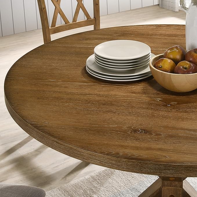Cross-Buck Base Counter Height Dining Table - Farmhouse Style Kitchen Island Table with Rustic Wood Top and Metal Legs for Small Spaces