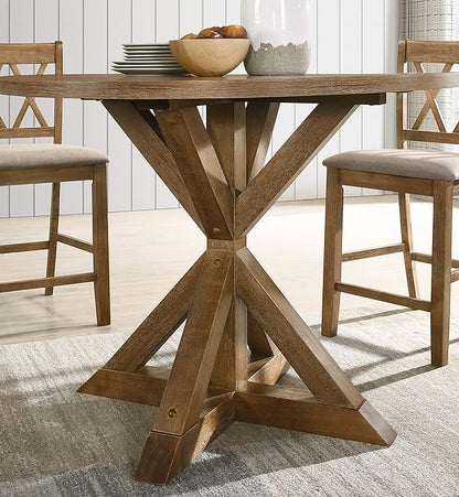 Cross-Buck Base Counter Height Dining Table - Farmhouse Style Kitchen Island Table with Rustic Wood Top and Metal Legs for Small Spaces