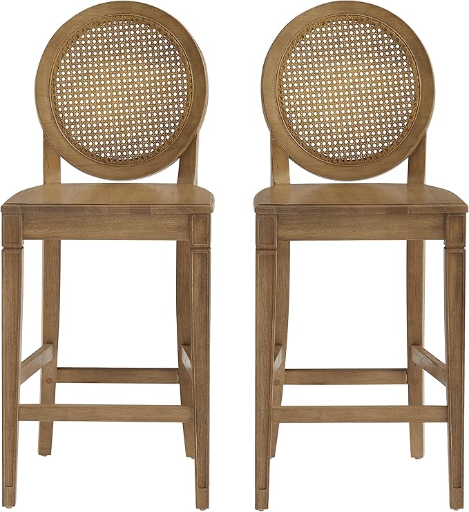 Crosley Furniture Katia Traditional Rattan Style Oval Cane-Back Counter Height Stool Set of 2, Bar Stools, Driftwood