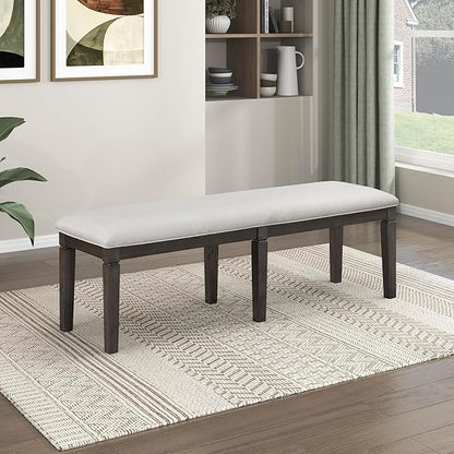 Lexicon Dining Bench with Padded Seat and Wooden Frame, 58" W Entryway Bench, Beige Textured Fabric Upholstered Dining Seat for Kitchen/Living Room, Easy Assembly, Dark Espresso