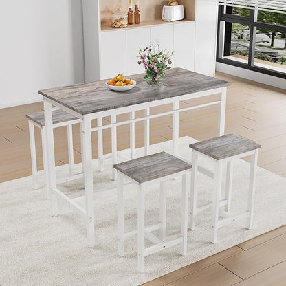 5-Piece Bar Height Table and Chairs Set – Modern Kitchen Table with 4 Bar Stools, Compact Dining Table Chairs Set,Perfect for Kitchen Island with Seating,Dining Table with Chairs (Grey)