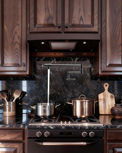 Fransiton Oil-Rubbed Bronze Pot Filler, Pot Filler Faucet Wall Mount, Brass Folding Stretchable with Double Joint Swing Arm Single Hole Two Handles Kitchen