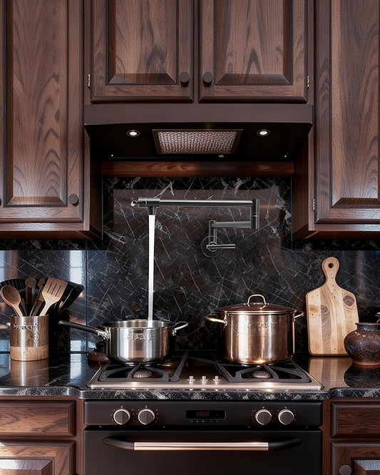 Fransiton Oil-Rubbed Bronze Pot Filler, Pot Filler Faucet Wall Mount, Brass Folding Stretchable with Double Joint Swing Arm Single Hole Two Handles Kitchen