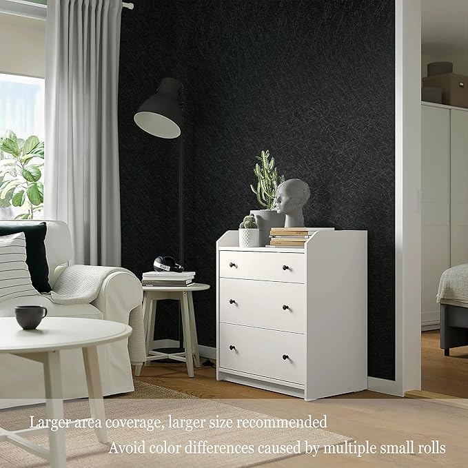 Safiyya 17.3" X 118" Peel and Stick Wallpaper Black Silk Contact Paper Textured Wall Paper Peel and Stick Modern Solid Color Wallpaper for Bathroom Vinyl Rolls