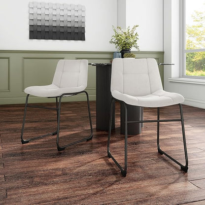 Furniture of America Veradis Modern Bentwood Dining Chairs Set of 2, Chenille Fabric Stool with Back and Metal Frame, Comfortable Upholstered Seating for Kitchen, Living Room, White, 30 inch