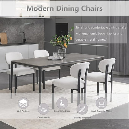 Set of 4 Modern Boucle Dining Chairs, Mid-Century Upholstered Chairs with Black Metal Legs, Ideal for Dining Room, Kitchen Island, Living Room, Bedroom, Home Office, Beige