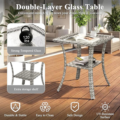 2-Seat Modern Patio Furniture Set with Swivel Rocking Chairs, Thick 4″ Cushions, Dual-Strand Wicker Rattan, Rust-Resistant Steel Frame – Outdoor Conversation & Modular Sectional,Black