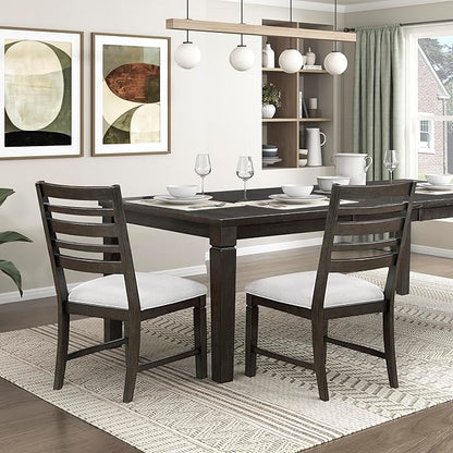 Lexicon Dining Chairs Set of 2, Wood Frame and Beige Textured Fabric Upholstered Seat, Ladder Back, Accent Seating for Dining Room, Kitchen Table, Office, Easy Assembly, Dark Espresso