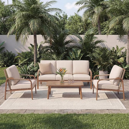 Aluminum Patio Sofa Set, 4-Piece Outdoor Furniture with Coffee Table and Cushions, Garden and Balcony Conversation Set, Beige