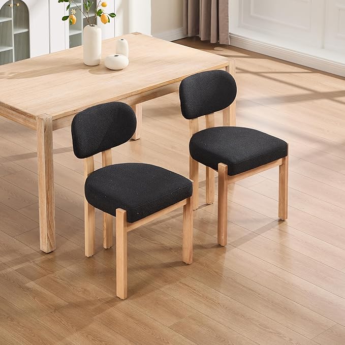 Chenille Dining Chairs Set of 6, Comfy Upholstered Dining Room Chairs Mid Century Modern Farmhouse Fabric Kitchen Chairs with Rubber Wood Legs for Dining Room Kitchen Island Home (Black)