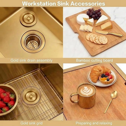 LQS Gold Undermount Bar Sink, Gold Wet Bar Sink and Deep Kitchen Sink 15" x 17" RV Sink, 16 Gauge Stainless Steel Kitchen Sink with Brushed Finish For RV, Laundry, Outdoor and Prep Use, 10" Depth