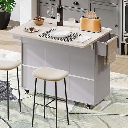 Ball & Cast Kitchen Island with Trash Can Storage Cabinet,Kitchen Cart W/Drop Leaf,Spice Rack,Towel Rack and Drawers,Rolling Kitchen Islands on Wheels W/Adjustable Shelf for Dining Room,Grey