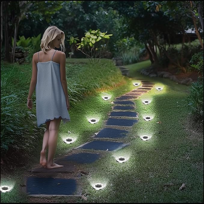 INCX Solar Ground Lights,16 Pack Solar Lights Outdoor Waterproof, Solar Garden Lights Landscape Lighting for Patio Pathway Lawn Yard Deck Driveway Walkway, Cold White