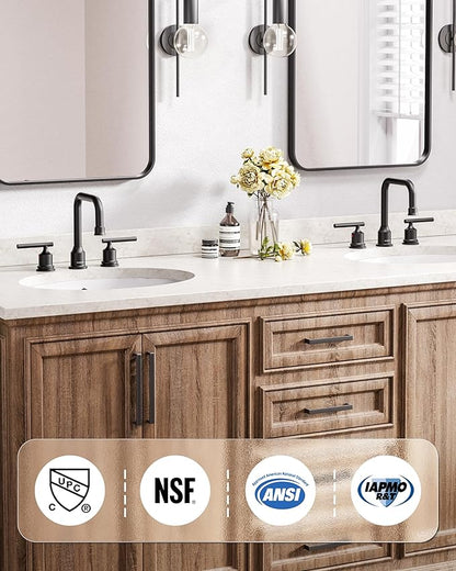 Black Bathroom Faucet 3 Holes, WOWOW Widepread Bathroom Sink Faucets 2 Handle, 8 Inch Vanity Tap with Drain and Supply liness Modern