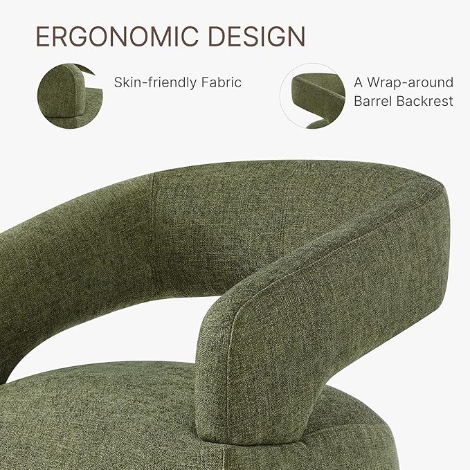 KISLOT Upholstered Dining Chairs with Casters, Modern Barrel Side Armchair with Rollers for Dining Room, Bedroom, Kitchen, Reading Room, Green, Set of 2