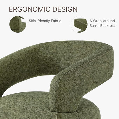 KISLOT Upholstered Dining Chairs with Casters, Modern Barrel Side Armchair with Rollers for Dining Room, Bedroom, Kitchen, Reading Room, Green, Set of 1