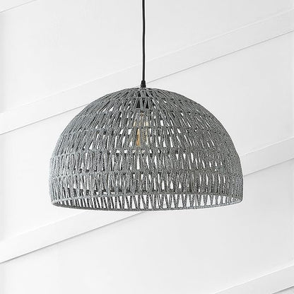 JONATHAN Y 20" Gray Modern Bohemian Woven Rope LED Pendant Light Fixture, Adjustable Dome Ceiling Lamp for Kitchen Island, Rope Shade, Coastal Farmhouse Decor (JYL6504D)