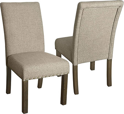 Homepop Home Decor | Classic Upholstered Parsons Dining Chairs | Set of 2 Accent Dining Chairs with Nailhead Trim, Natural Linen