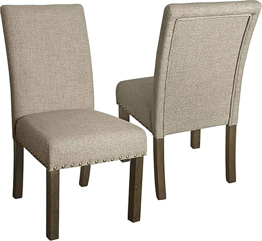 Homepop Home Decor | Classic Upholstered Parsons Dining Chairs | Set of 2 Accent Dining Chairs with Nailhead Trim, Natural Linen