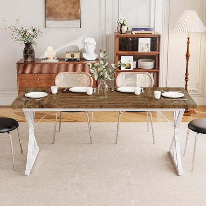 Farmhouse Dining Table for 6 People, 70.8 Inch Rectangular Wood Dining Table, Rustic Kitchen Table with Extra Heavy Duty Metal Legs for Dining Room-Oak
